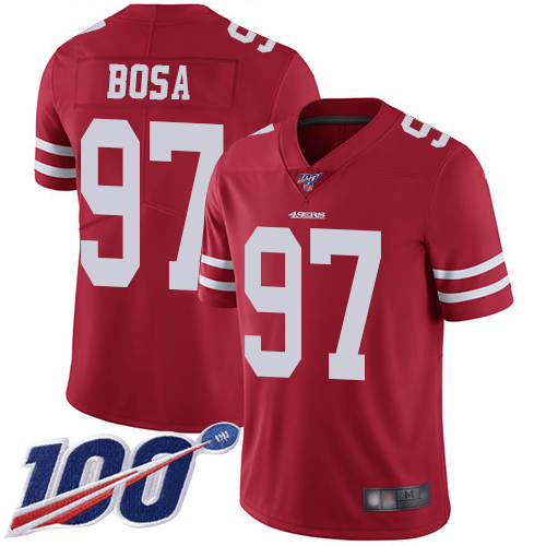 49ers #97 Nick Bosa Red Team Color Youth Stitched Football 100th Season Vapor Limited Jersey