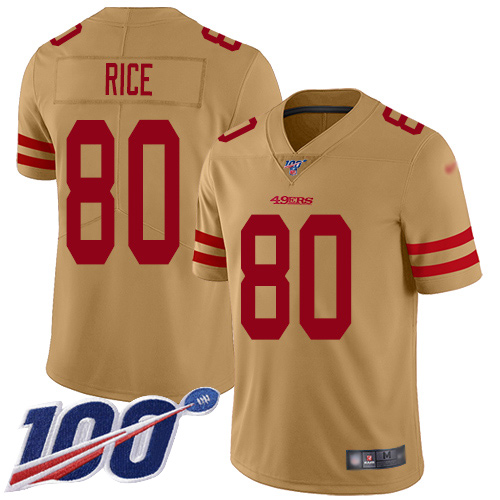 49ers #80 Jerry Rice Gold Youth Stitched Football Limited Inverted Legend 100th Season Jersey