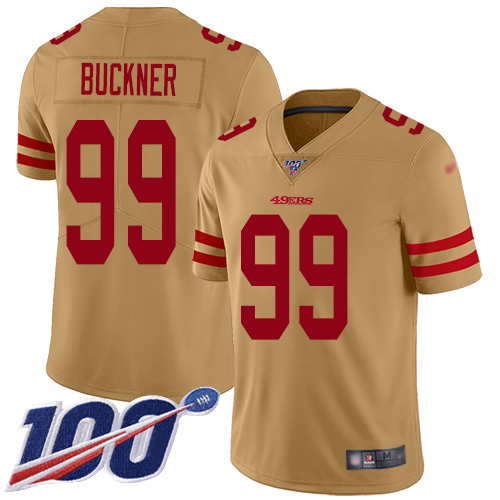 49ers #99 DeForest Buckner Gold Youth Stitched Football Limited Inverted Legend 100th Season Jersey