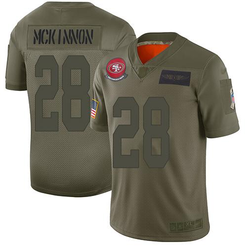 49ers #28 Jerick McKinnon Camo Youth Stitched Football Limited 2019 Salute to Service Jersey