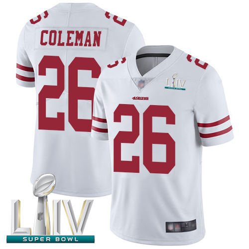 49ers #26 Tevin Coleman White Super Bowl LIV Bound Youth Stitched Football Vapor Untouchable Limited Jersey
