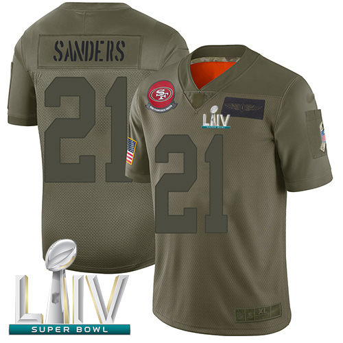 49ers #21 Deion Sanders Camo Super Bowl LIV Bound Youth Stitched Football Limited 2019 Salute to Service Jersey