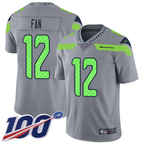 Seahawks #12 Fan Silver Youth Stitched Football Limited Inverted Legend 100th Season Jersey