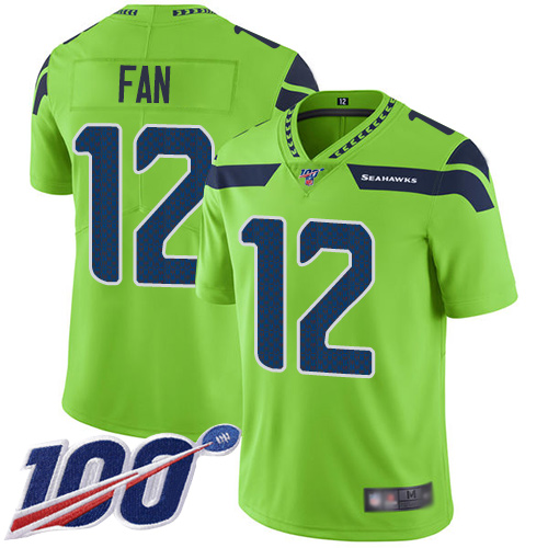 Seahawks #12 Fan Green Youth Stitched Football Limited Rush 100th Season Jersey