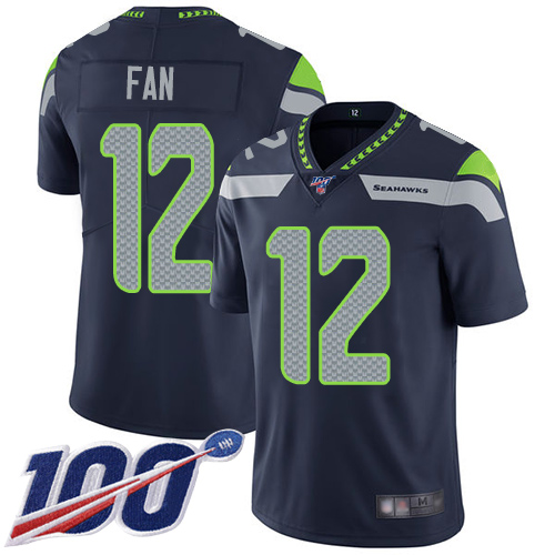 Seahawks #12 Fan Steel Blue Team Color Youth Stitched Football 100th Season Vapor Limited Jersey