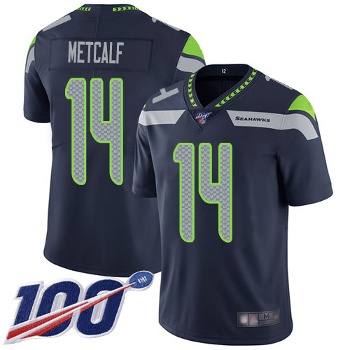 Seahawks #14 D.K. Metcalf Steel Blue Team Color Youth Stitched Football 100th Season Vapor Limited Jersey