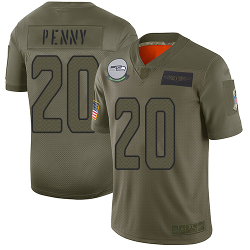 Seahawks #20 Rashaad Penny Camo Youth Stitched Football Limited 2019 Salute to Service Jersey