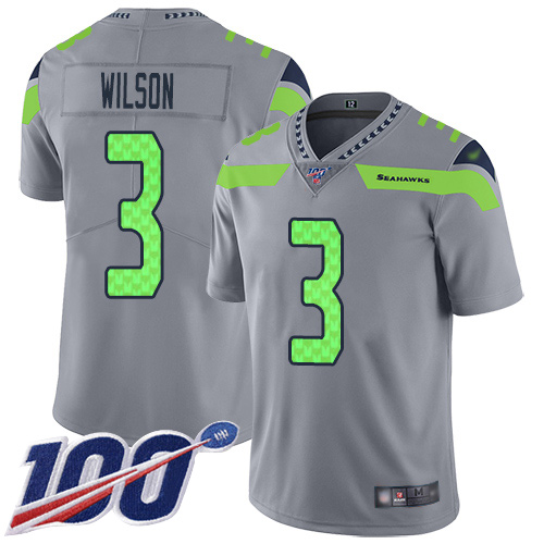 Seahawks #3 Russell Wilson Silver Youth Stitched Football Limited Inverted Legend 100th Season Jersey