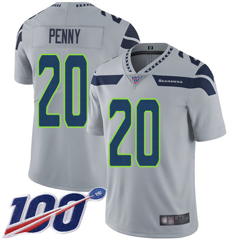Seahawks #20 Rashaad Penny Grey Alternate Youth Stitched Football 100th Season Vapor Limited Jersey