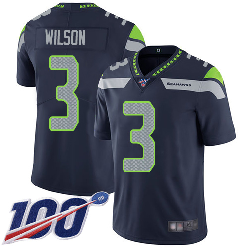 Seahawks #3 Russell Wilson Steel Blue Team Color Youth Stitched Football 100th Season Vapor Limited Jersey