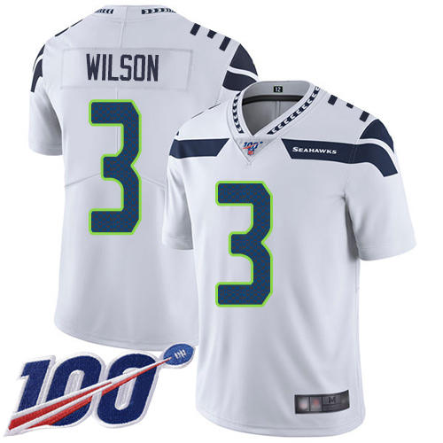Seahawks #3 Russell Wilson White Youth Stitched Football 100th Season Vapor Limited Jersey