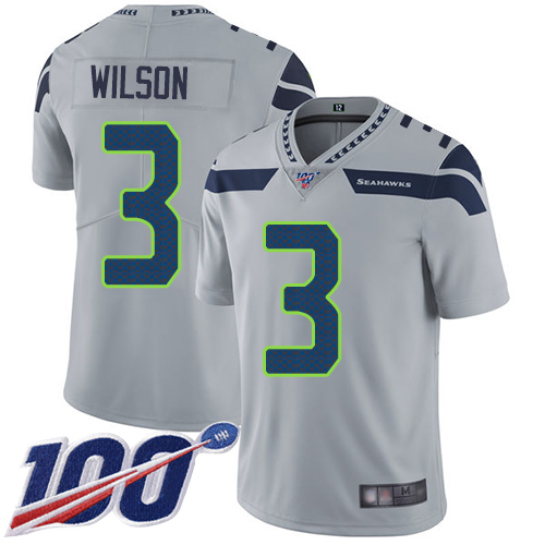 Seahawks #3 Russell Wilson Grey Alternate Youth Stitched Football 100th Season Vapor Limited Jersey