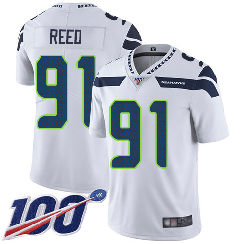Seahawks #91 Jarran Reed White Youth Stitched Football 100th Season Vapor Limited Jersey