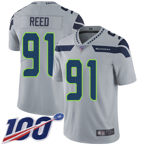 Seahawks #91 Jarran Reed Grey Alternate Youth Stitched Football 100th Season Vapor Limited Jersey