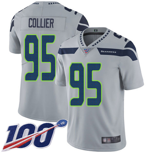 Seahawks #95 L.J. Collier Grey Alternate Youth Stitched Football 100th Season Vapor Limited Jersey