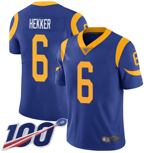 Rams #6 Johnny Hekker Royal Blue Alternate Youth Stitched Football 100th Season Vapor Limited Jersey