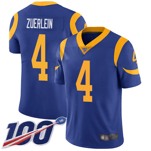 Rams #4 Greg Zuerlein Royal Blue Alternate Youth Stitched Football 100th Season Vapor Limited Jersey