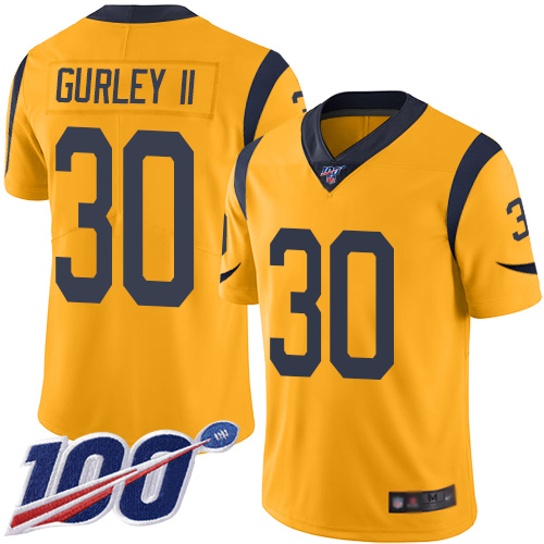 Rams #30 Todd Gurley II Gold Youth Stitched Football Limited Rush 100th Season Jersey