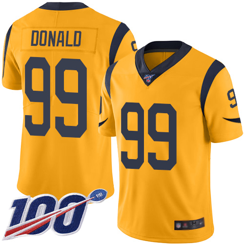 Rams #99 Aaron Donald Gold Youth Stitched Football Limited Rush 100th Season Jersey