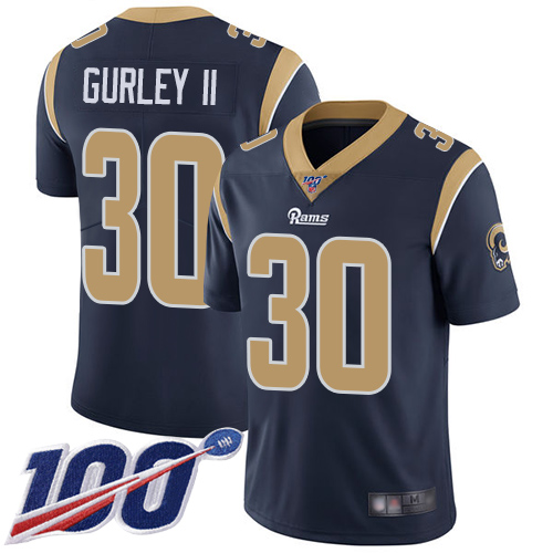 Rams #30 Todd Gurley II Navy Blue Team Color Youth Stitched Football 100th Season Vapor Limited Jersey