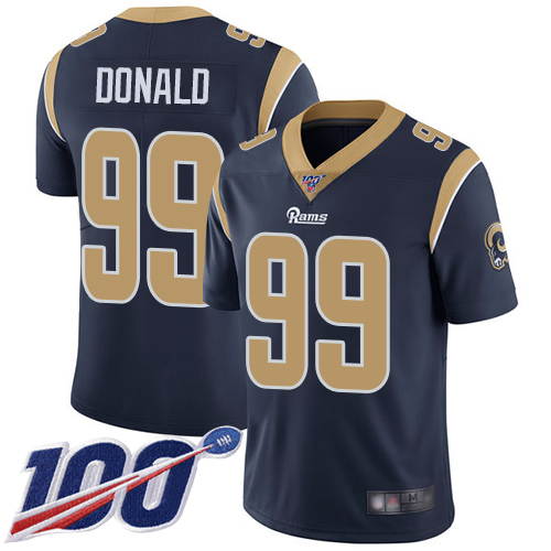 Rams #99 Aaron Donald Navy Blue Team Color Youth Stitched Football 100th Season Vapor Limited Jersey