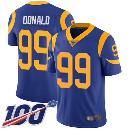 Rams #99 Aaron Donald Royal Blue Alternate Youth Stitched Football 100th Season Vapor Limited Jersey