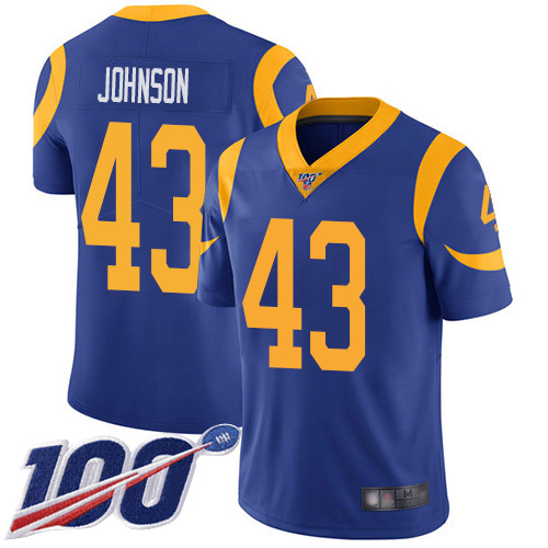 Rams #43 John Johnson Royal Blue Alternate Youth Stitched Football 100th Season Vapor Limited Jersey