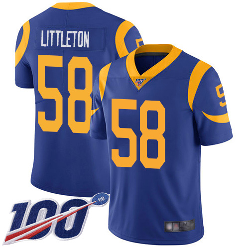 Rams #58 Cory Littleton Royal Blue Alternate Youth Stitched Football 100th Season Vapor Limited Jersey