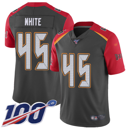 Buccaneers #45 Devin White Gray Youth Stitched Football Limited Inverted Legend 100th Season Jersey