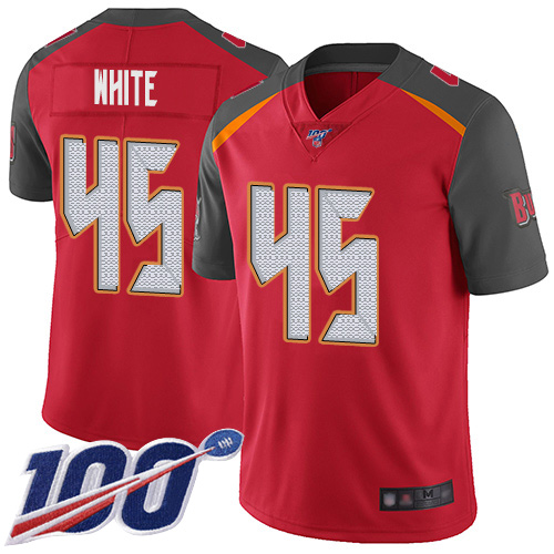 Buccaneers #45 Devin White Red Team Color Youth Stitched Football 100th Season Vapor Limited Jersey