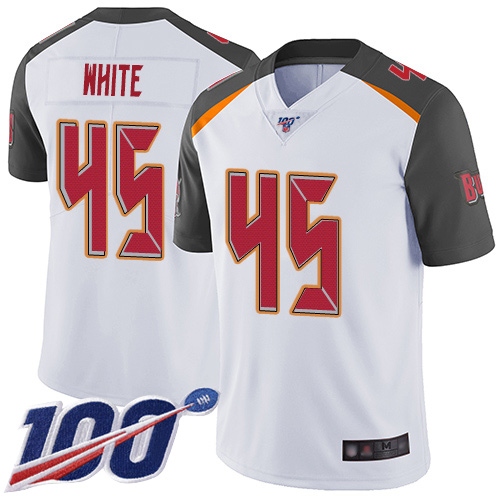 Buccaneers #45 Devin White White Youth Stitched Football 100th Season Vapor Limited Jersey