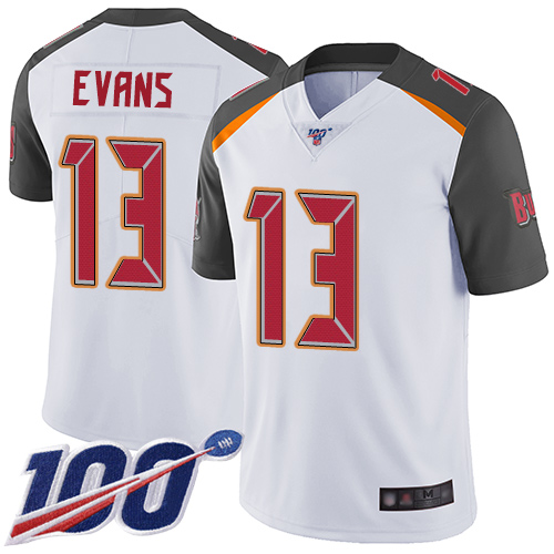 Buccaneers #13 Mike Evans White Youth Stitched Football 100th Season Vapor Limited Jersey