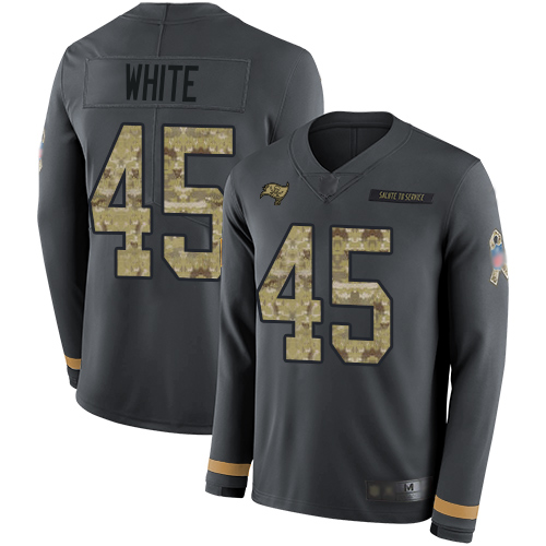 Buccaneers #45 Devin White Anthracite Salute to Service Youth Stitched Football Limited Therma Long Sleeve Jersey Buccaneers #45 Devin White Anthracite Salute to Service Youth Stitched Football Limited Therma Long Sleeve Jersey