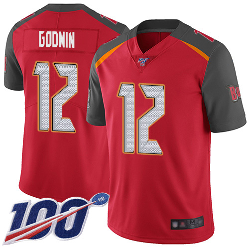 Buccaneers #12 Chris Godwin Red Team Color Youth Stitched Football 100th Season Vapor Limited Jersey