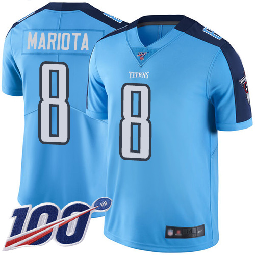 Titans #8 Marcus Mariota Light Blue Youth Stitched Football Limited Rush 100th Season Jersey