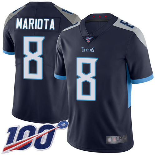 Titans #8 Marcus Mariota Navy Blue Team Color Youth Stitched Football 100th Season Vapor Limited Jersey