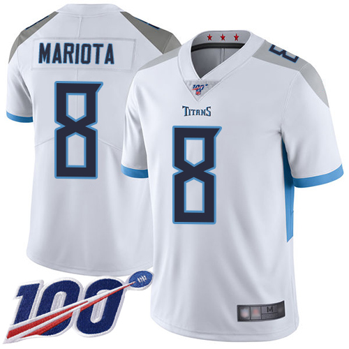Titans #8 Marcus Mariota White Youth Stitched Football 100th Season Vapor Limited Jersey