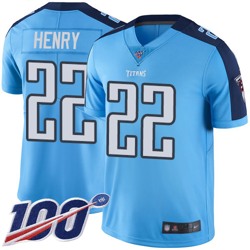 Titans #22 Derrick Henry Light Blue Youth Stitched Football Limited Rush 100th Season Jersey