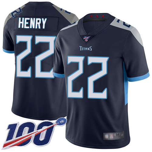 Titans #22 Derrick Henry Navy Blue Team Color Youth Stitched Football 100th Season Vapor Limited Jersey