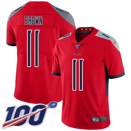Titans #11 A.J. Brown Red Youth Stitched Football Limited Inverted Legend 100th Season Jersey