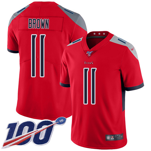 Titans #11 A.J. Brown Red Youth Stitched Football Limited Inverted Legend 100th Season Jersey Titans #11 A.J. Brown Red Youth Stitched Football Limited Inverted Legend 100th Season Jersey