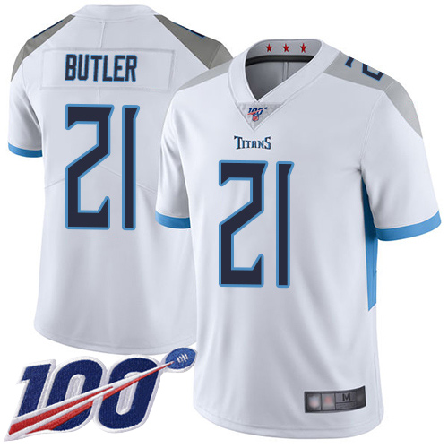 Titans #21 Malcolm Butler White Youth Stitched Football 100th Season Vapor Limited Jersey