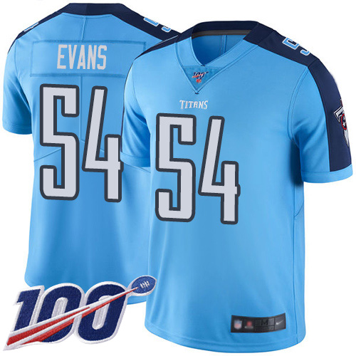 Titans #54 Rashaan Evans Light Blue Youth Stitched Football Limited Rush 100th Season Jersey