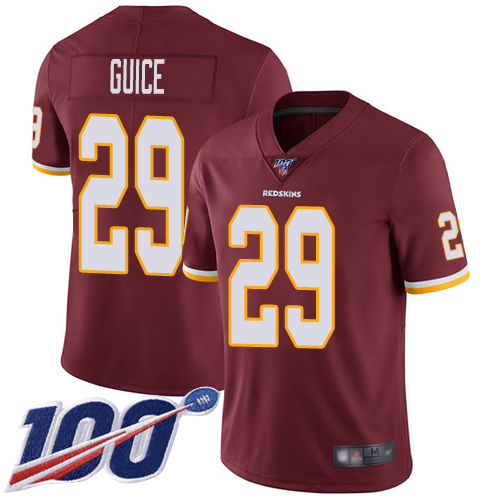 Redskins #29 Derrius Guice Burgundy Red Team Color Youth Stitched Football 100th Season Vapor Limited Jersey