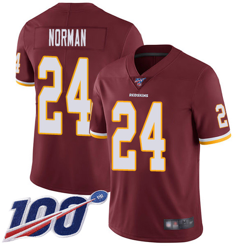 Redskins #24 Josh Norman Burgundy Red Team Color Youth Stitched Football 100th Season Vapor Limited Jersey