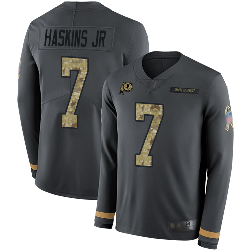 Redskins #7 Dwayne Haskins Jr Anthracite Salute to Service Youth Stitched Football Limited Therma Long Sleeve Jersey