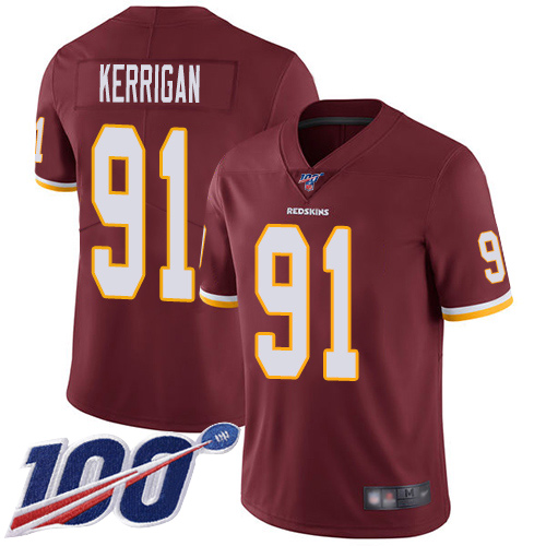 Redskins #91 Ryan Kerrigan Burgundy Red Team Color Youth Stitched Football 100th Season Vapor Limited Jersey
