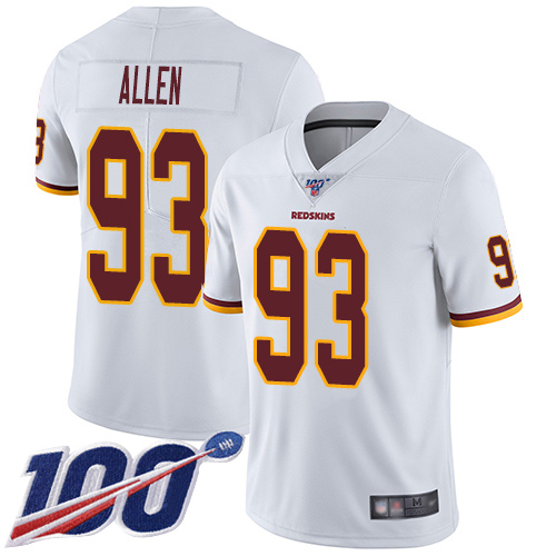 Redskins #93 Jonathan Allen White Youth Stitched Football 100th Season Vapor Limited Jersey