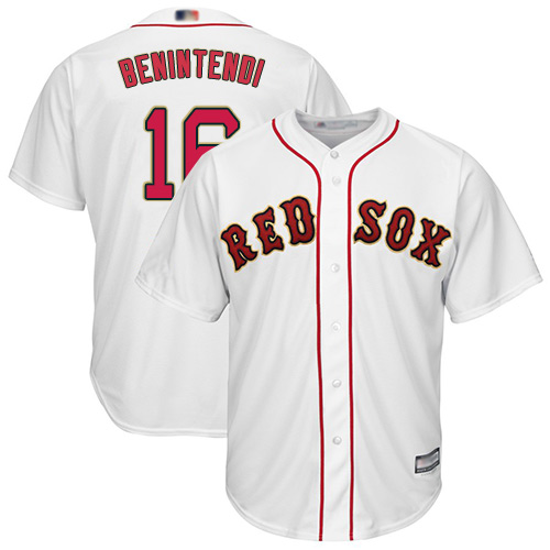 Red Sox #16 Andrew Benintendi White 2019 Gold Program Cool Base Stitched Youth Baseball Jersey