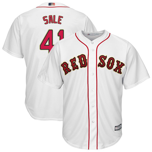Red Sox #41 Chris Sale White 2019 Gold Program Cool Base Stitched Youth Baseball Jersey